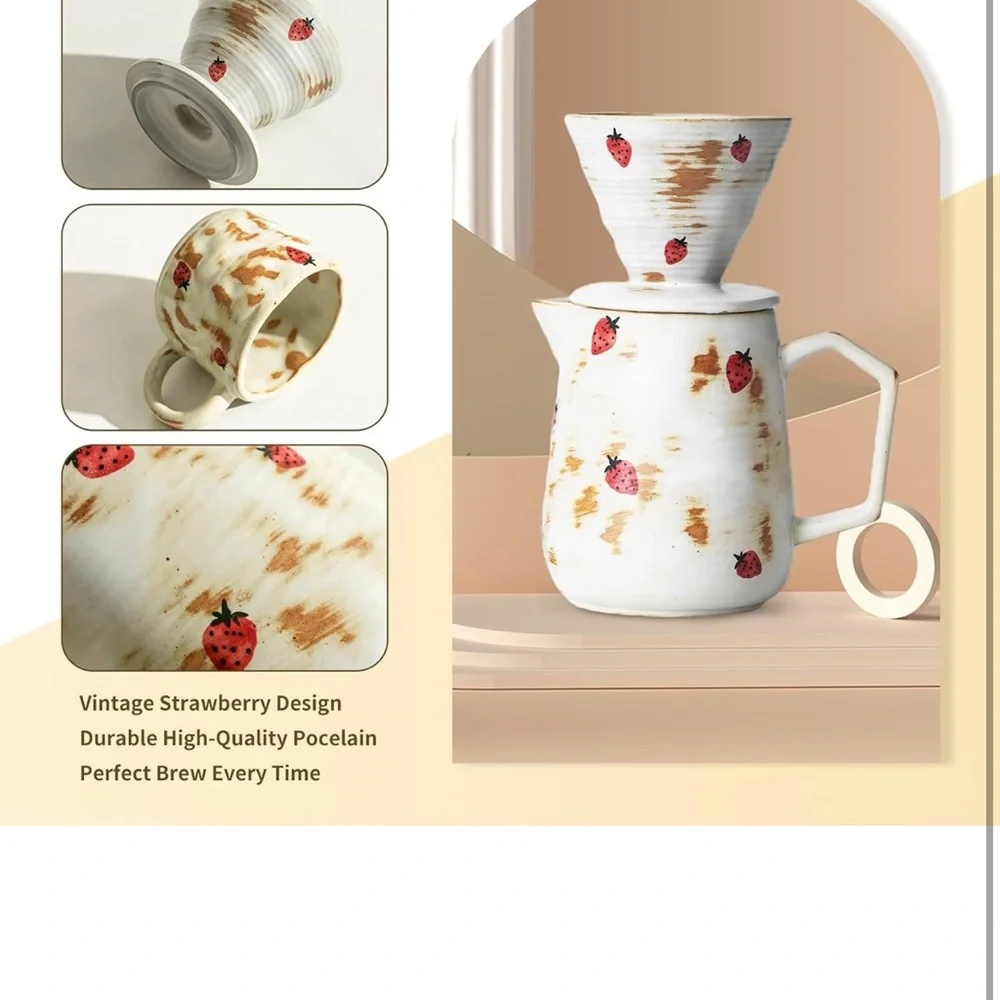 Strawberry Patterned Ceramic Coffee Set